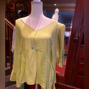 Bohemian style, lime green , lightweight blouse by counterparts in size L